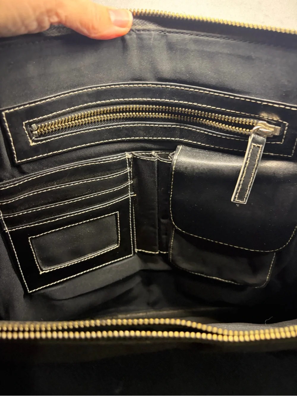 Wilsons Leather Black Leather Laptop Tote with Contrast Stitching